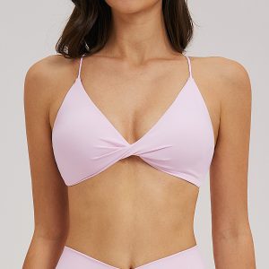 Women's Light Pink Twist Front Wireless Yoga Sports Bra