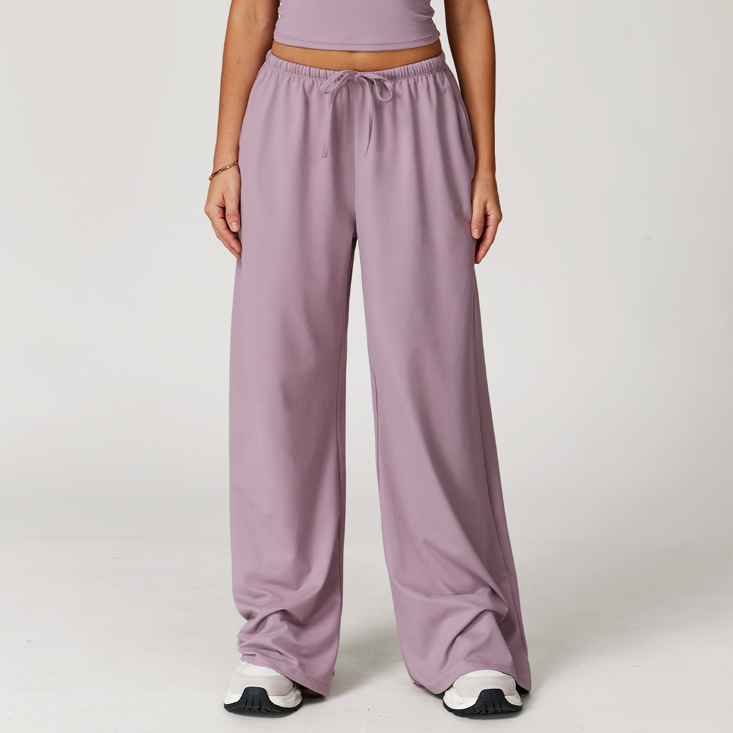 Women's Lavender Purple Drawstring Wide Leg Yoga Pants