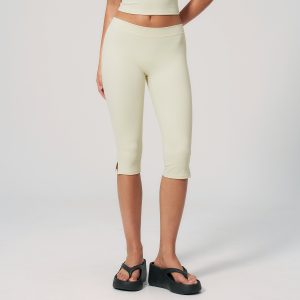 Women's Cream White High Waist Capri Yoga Leggings