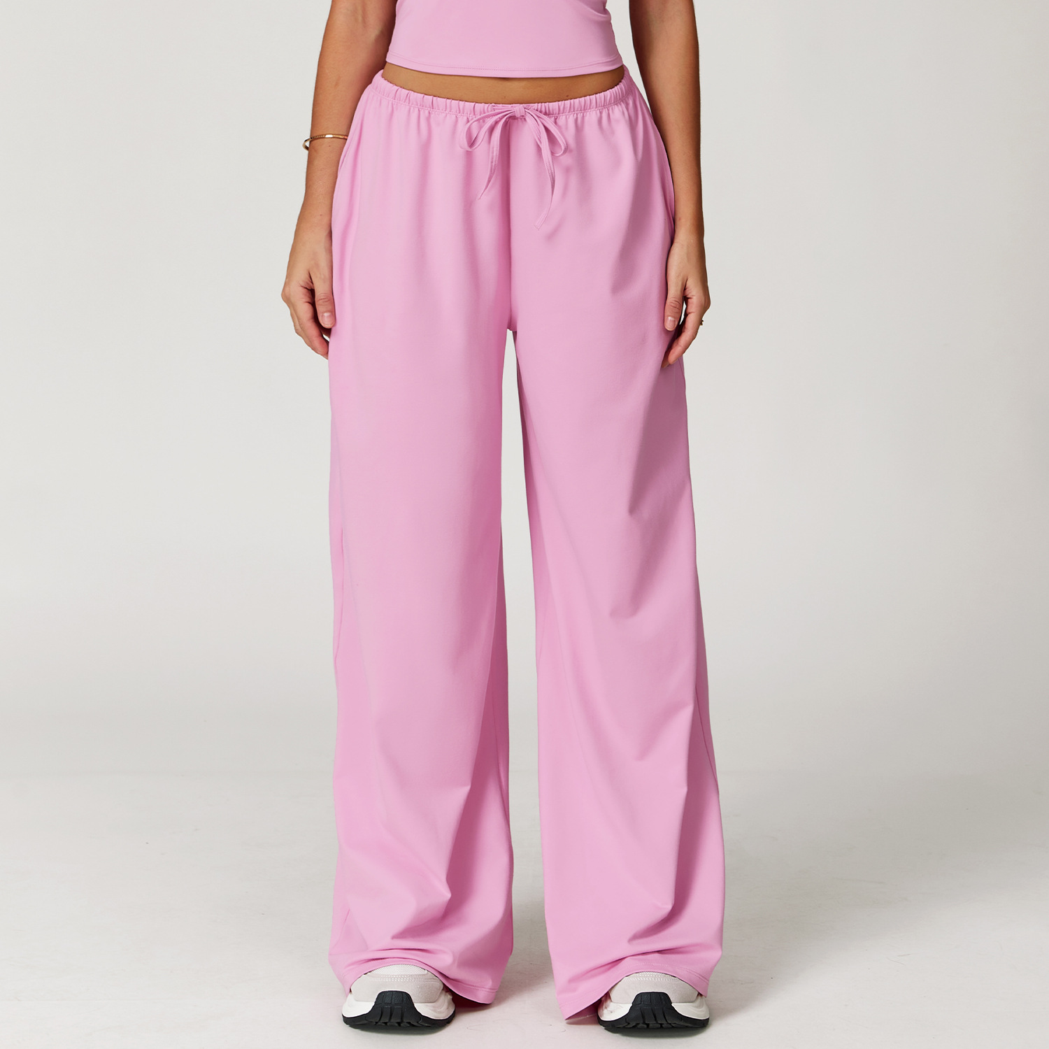 Women's Pastel Pink Drawstring Wide Leg Yoga Pants